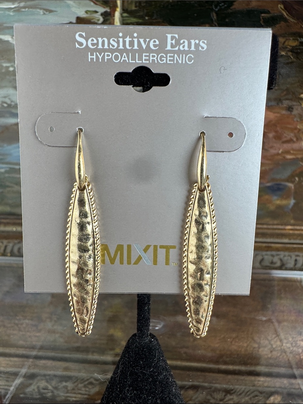 0582-Mixit‎ Gold Textured Elongated Drop Earrings